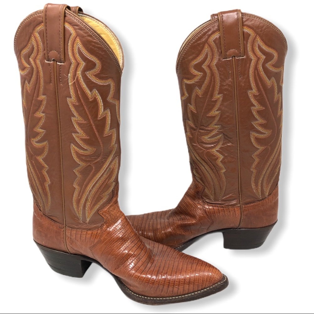 Justin Brown Leather & Lizard Skin Size 7 1/2 B